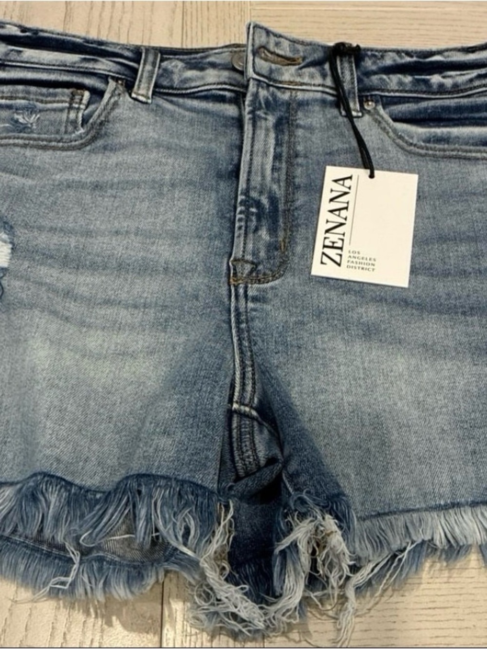 Zenana Outfitters Light Blue Frayed Hem Denim Shorts